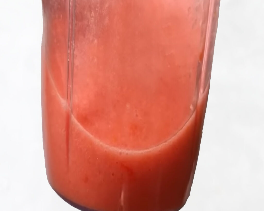 Blended tomato puree in a blender jar