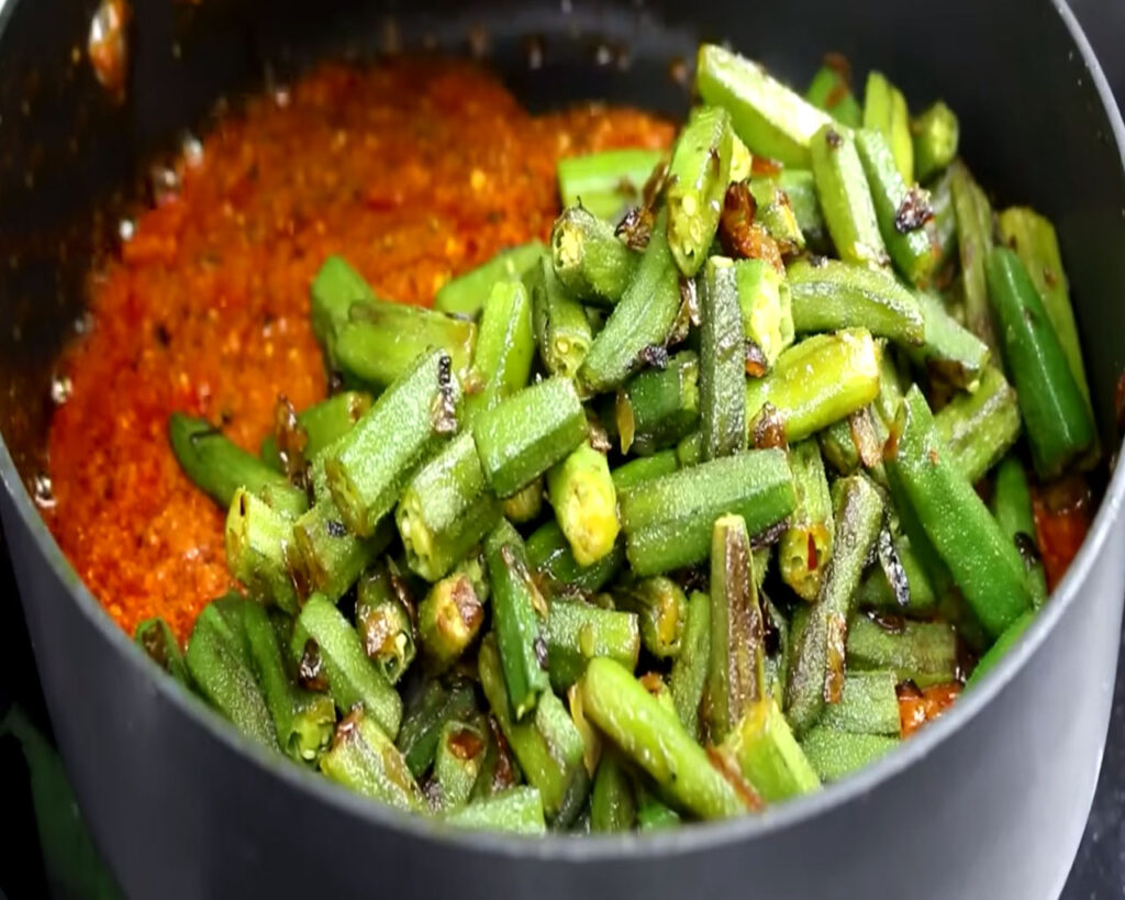 add bhindi in prepared masala for bhindi masala recipe