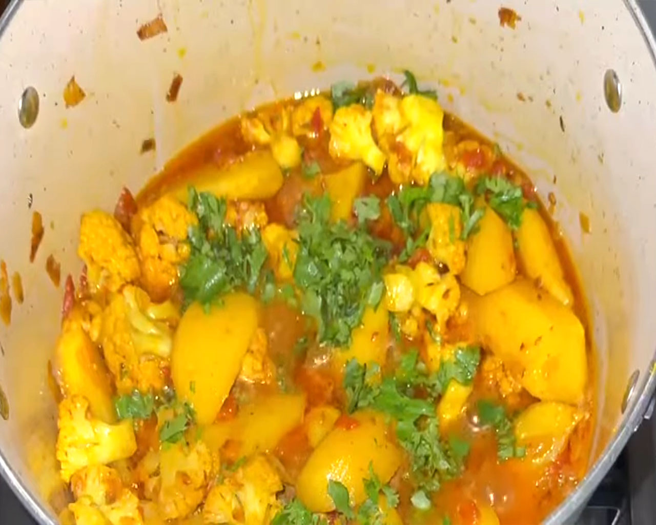 Aloo gobi is cooked