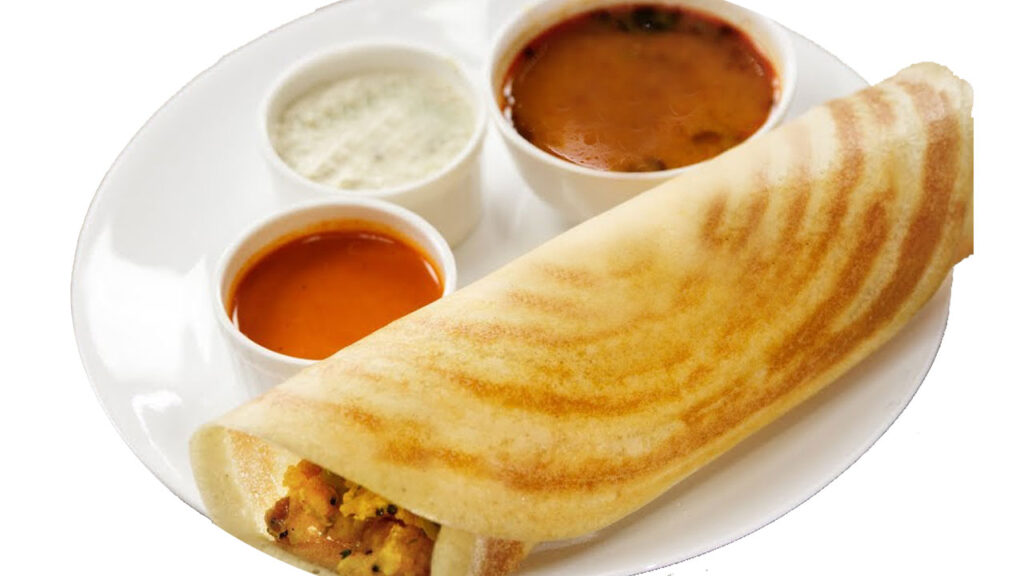 Crispy Dosa South Indian recipe with sambar, coconut chutney