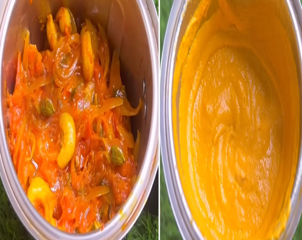 blend cooked vegetables in smooth gravy for butter chicken