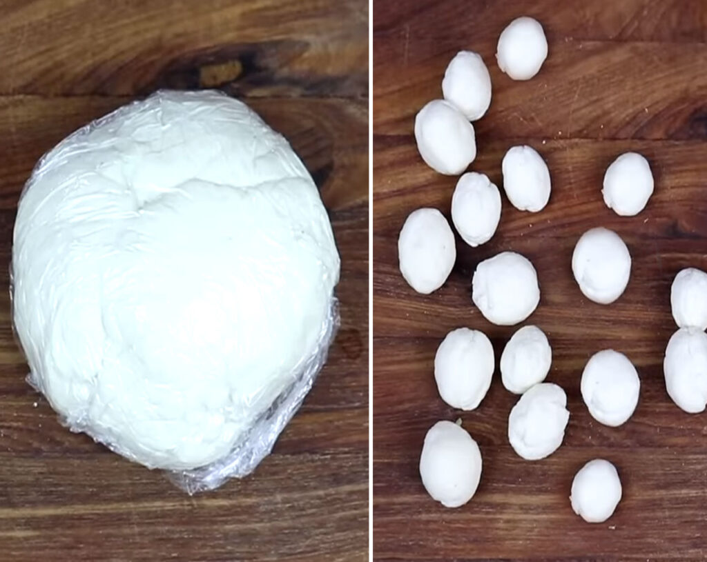 rolling momos dough into small balls to prepare momos