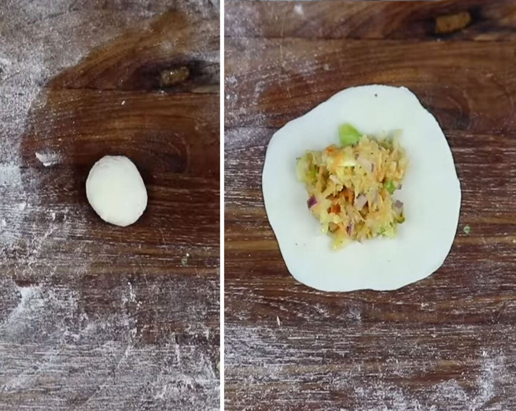 shaping the momos to fill stuffing