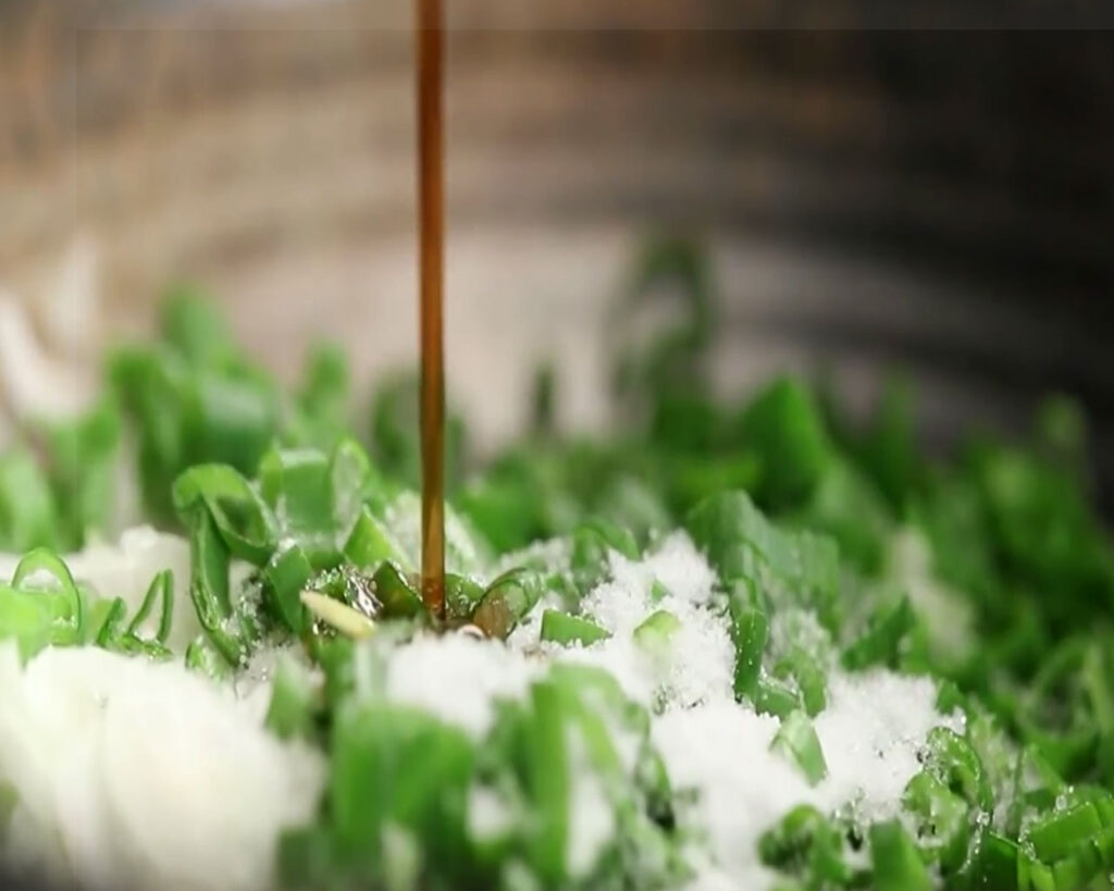add soy sauce in spring onions for cucumber salad recipe