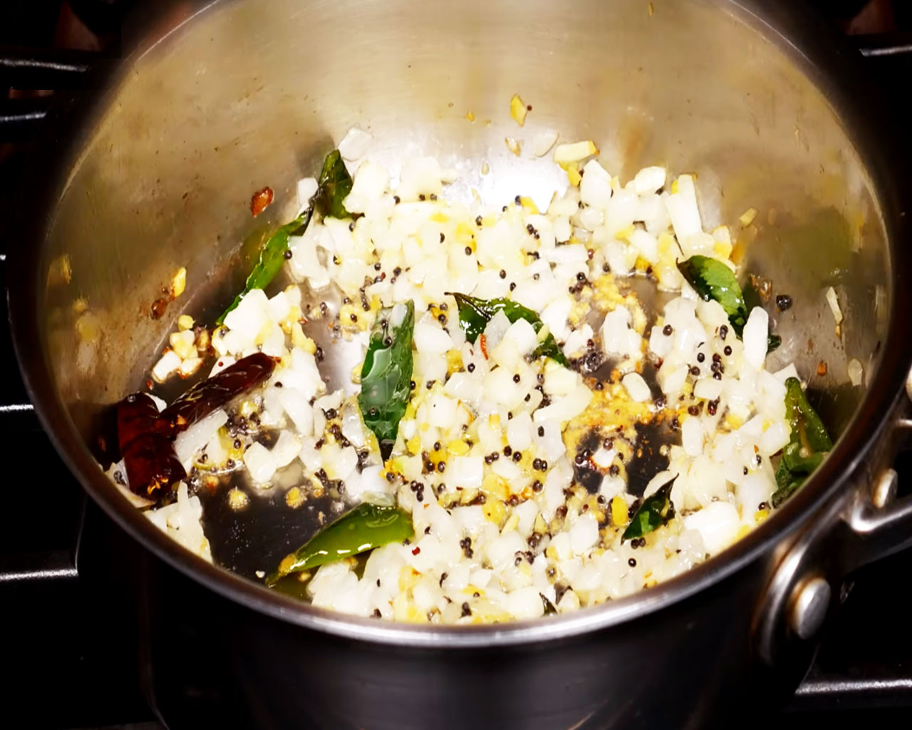 sauteing spices for semiya upma