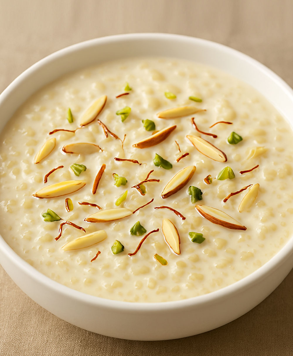 Authentic Indian rice pudding kheer served in a traditional bowl with nuts for Indian festivals.