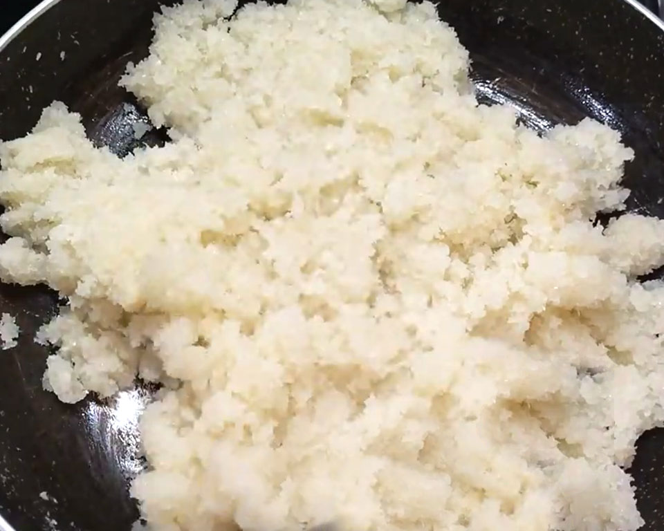 coconut ladoo mixture after roasting ready to make ladoo