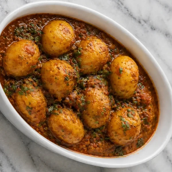 Dum Aloo Recipe (Indian Baby Potatoes in Yogurt Gravy)