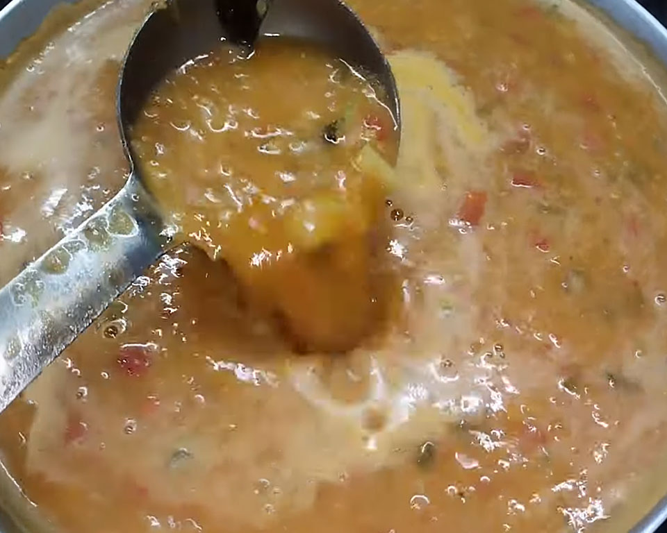 Hot south Indian sambar after cooking