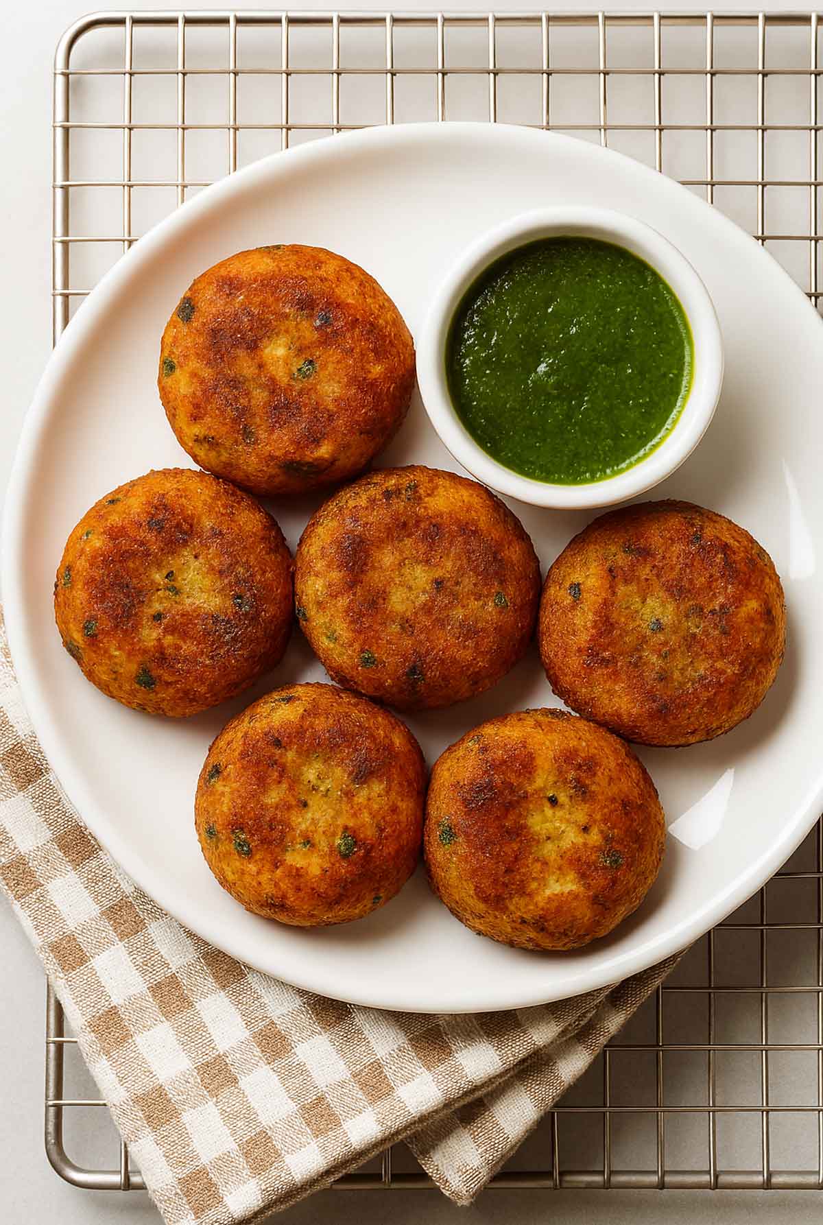 Crispy Indian aloo tikki potato patties served with chutney for snack