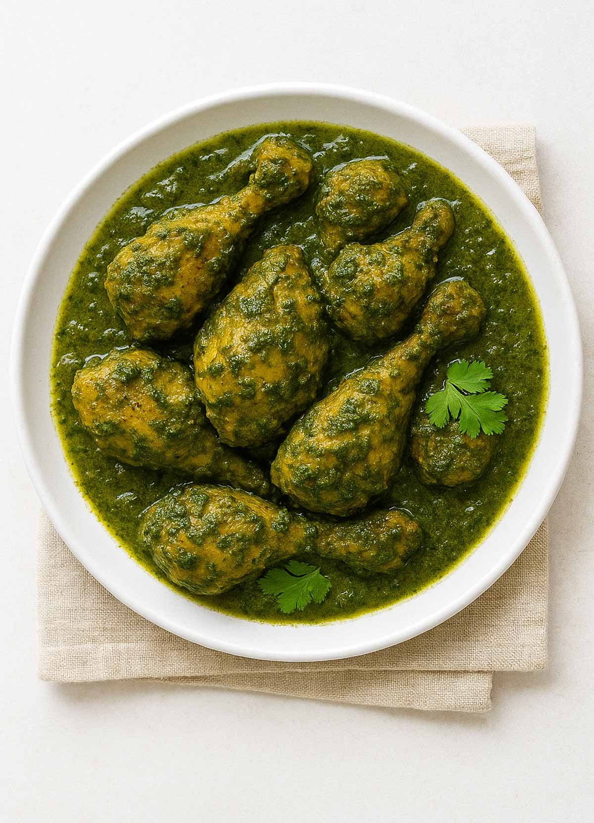 Goan green chicken curry cafreal with rich spicy masala and garnished with coriander leaves