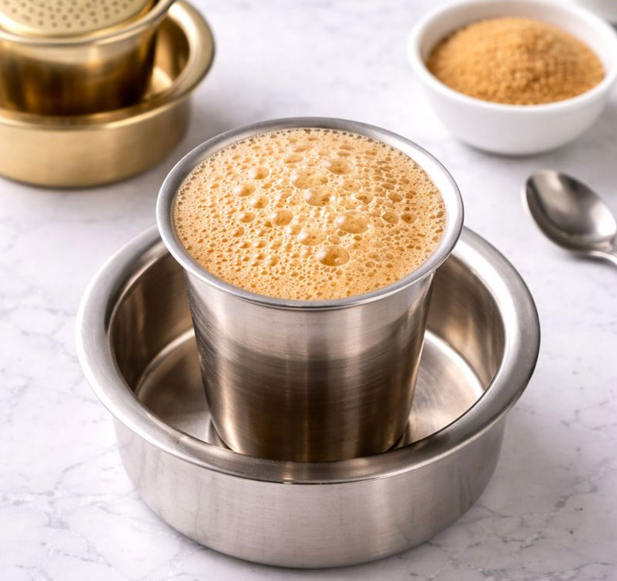 Authentic South Indian filter coffee served hot with rich froth