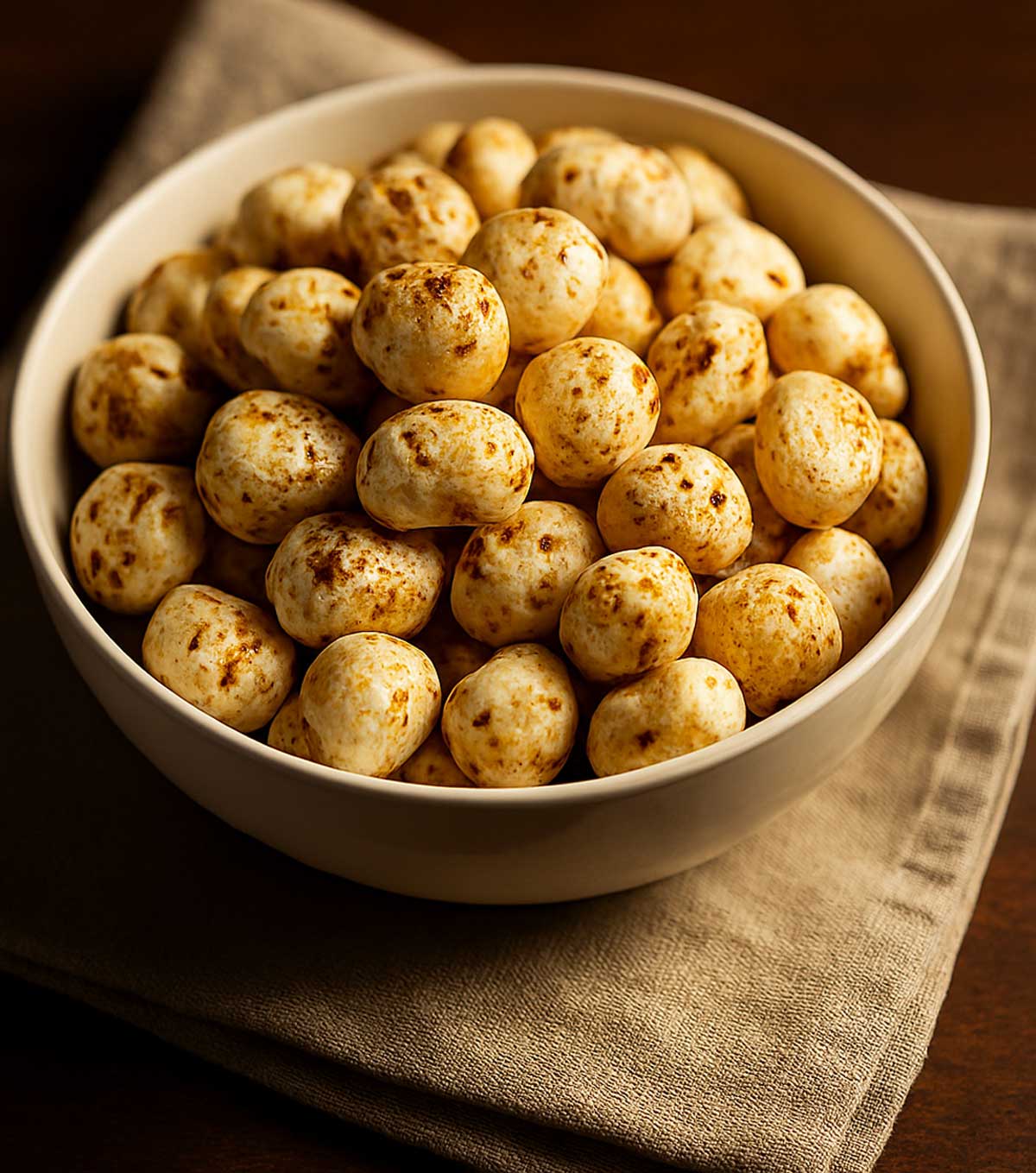 Easy roasted lotus seeds fox nuts snack recipe in a bowl