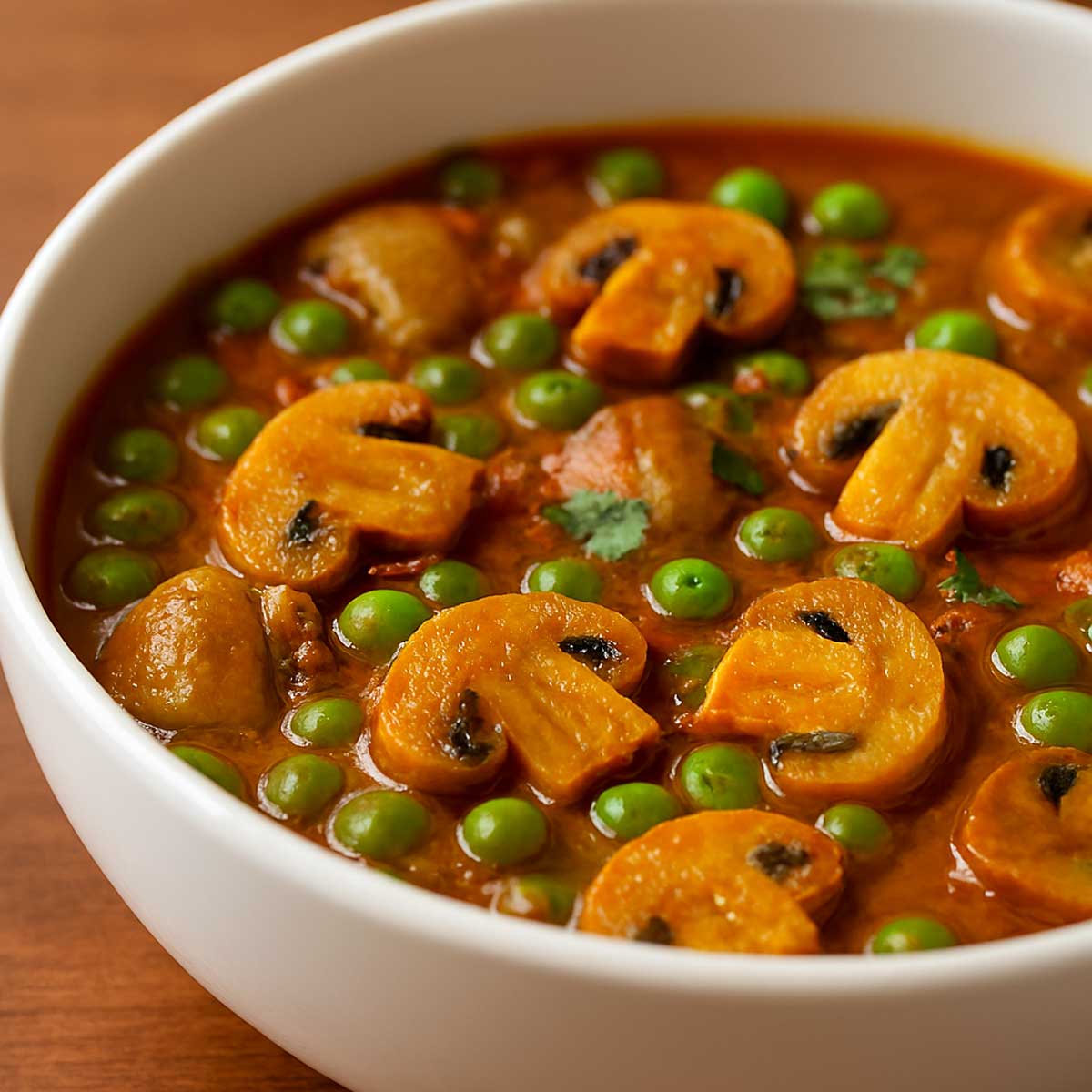 Easy North Indian vegetarian curry with mushrooms and green peas, perfect for lunch, made with fresh ingredients.