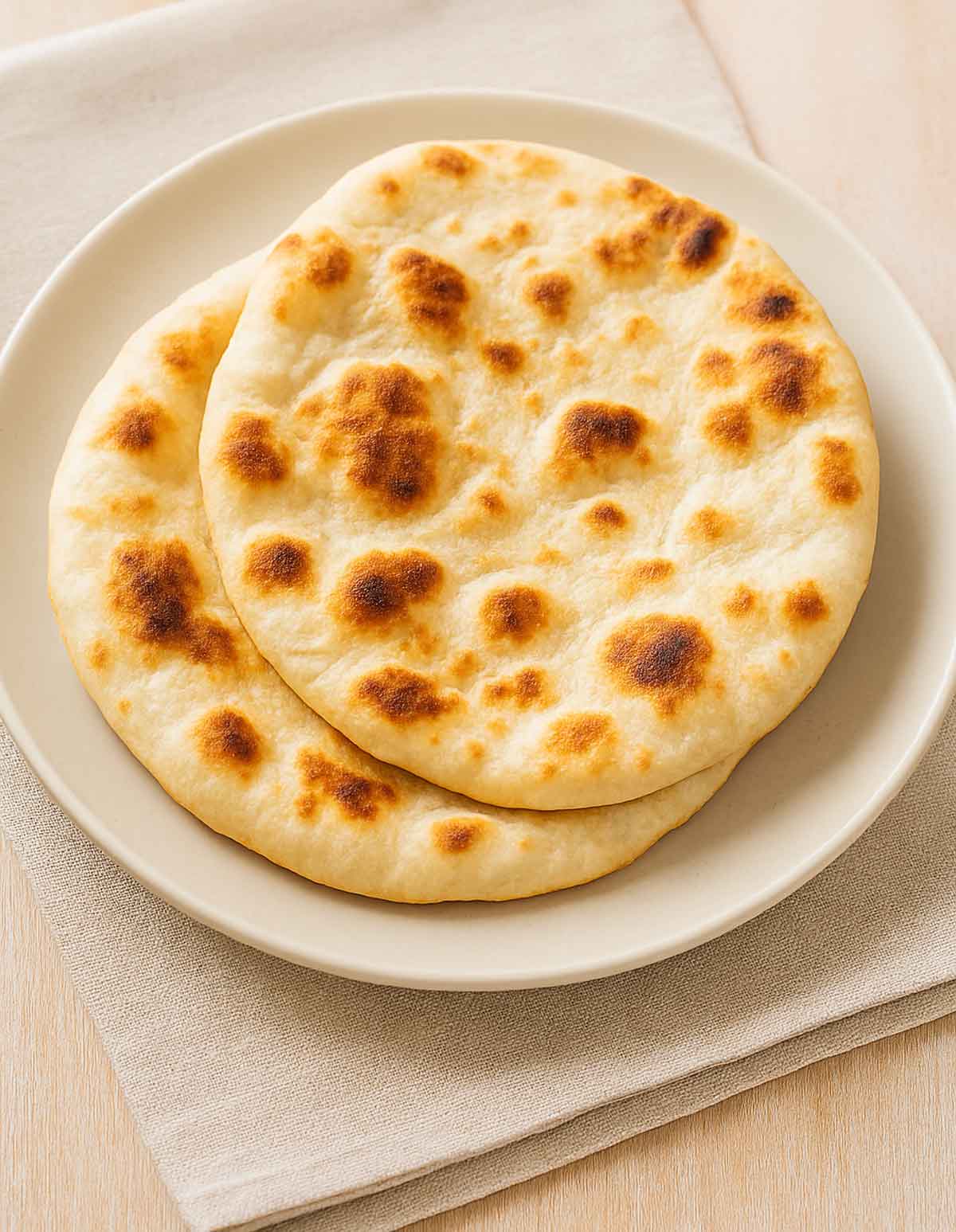 Golden brown naan with crispy edges and soft center