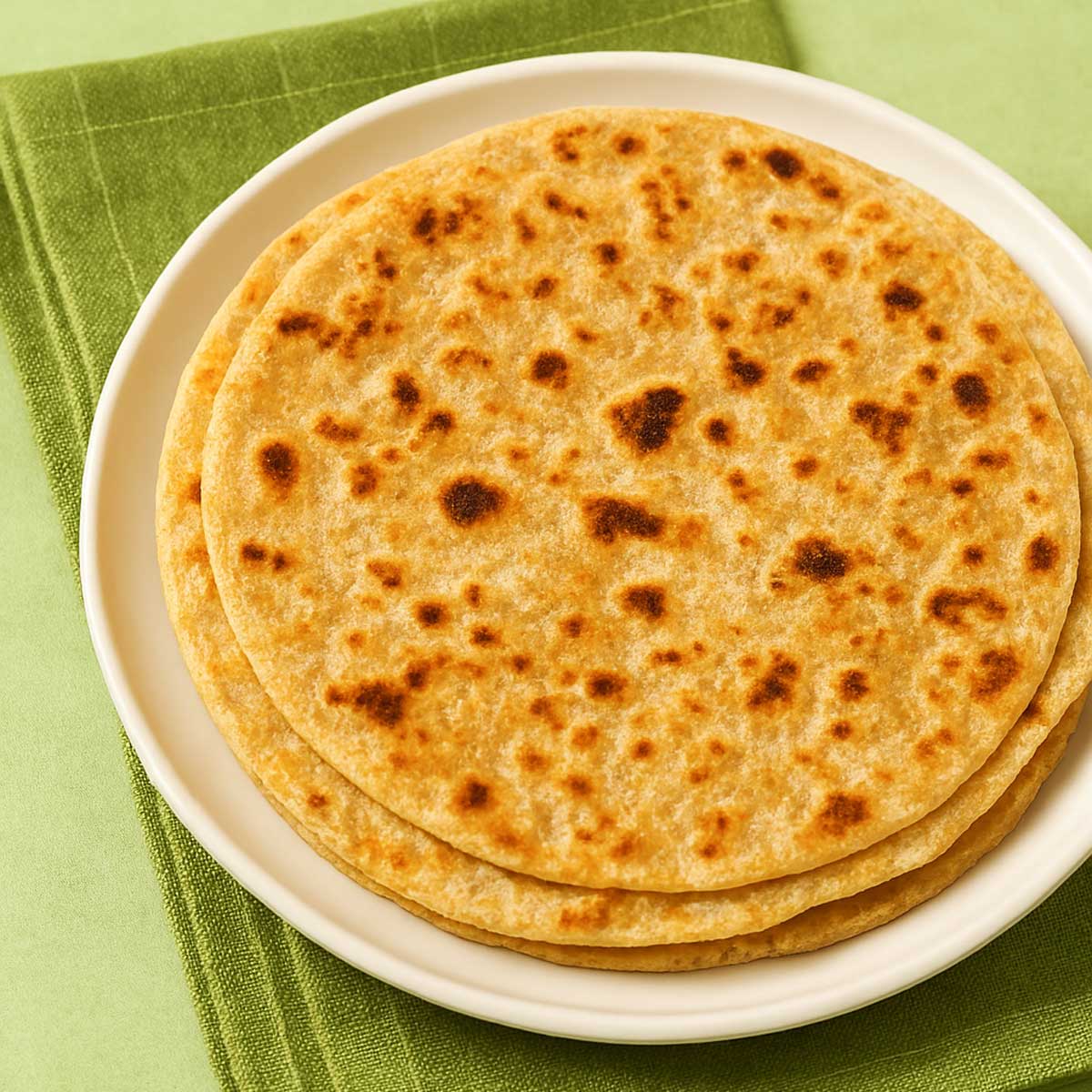 Stack of freshly cooked plain parathas on plate easy Indian breakfast recipe